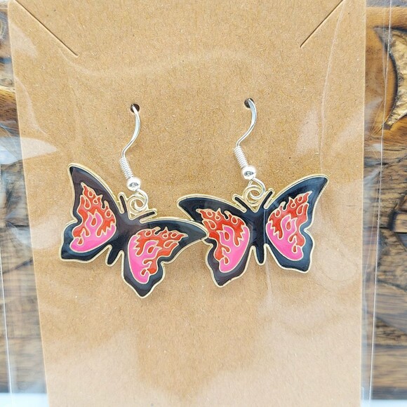 Flaming Butterfly Earrings Cute Goth Cottagecore - Picture 1 of 2